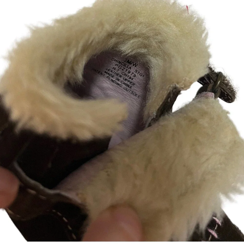 Stride Rite Leather Chincilla Moccasin Booties Embroidered Girls Brown 3